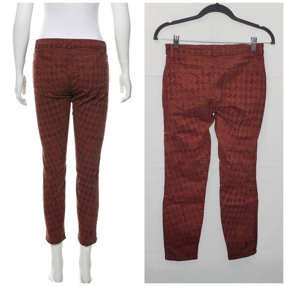 J BRAND Rust Brown Houndstooth Print Mid-Rise Skinny Leg Jeans Size 27 - Picture 2 of 11